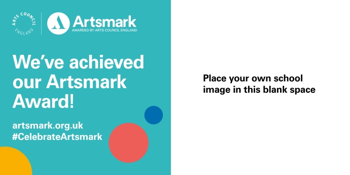 A card with turquoise block on the left and a white space on the right