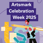 Purple card with Artsmark Celebration Week and an animation.